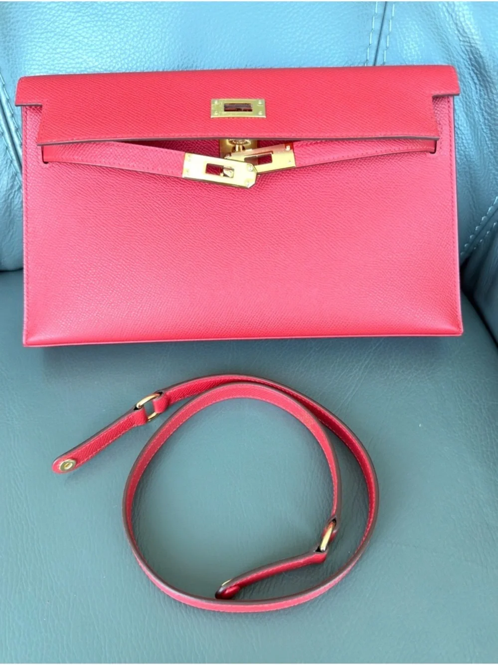 Hermès mini Kelly Elan Red Epsom Gold Hardware Clutch Crossbody Full Set New - Picture 3 of 17